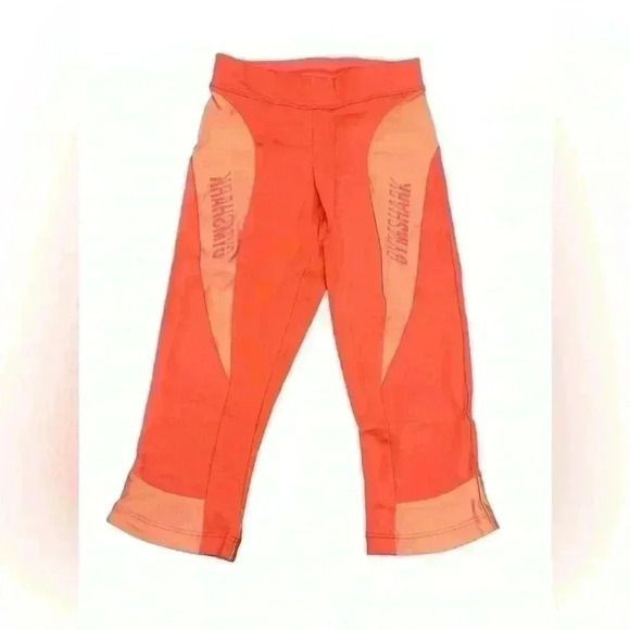 GYMSHARK Turbo Women Sport Leggings Orange Logo Stretch Capri Activewear Medium - Picture 1 of 8